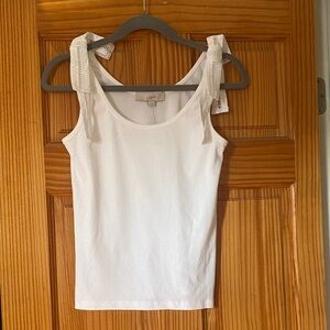 LOFT NWT White Poplin Tie-Strap Ribbed Tank Top